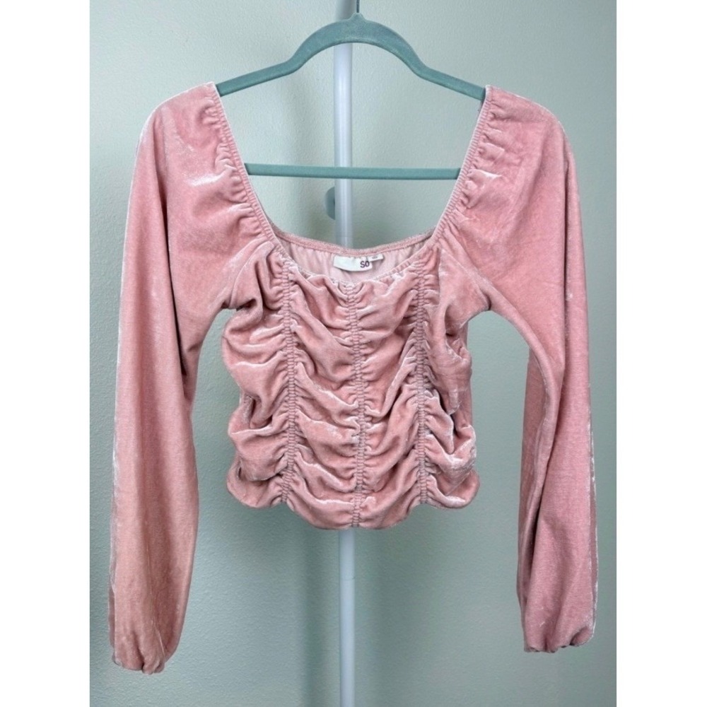 Pink Velvet Ruched Crop Top Soft Girl Coquette Y2K Fairycore Women's XS
